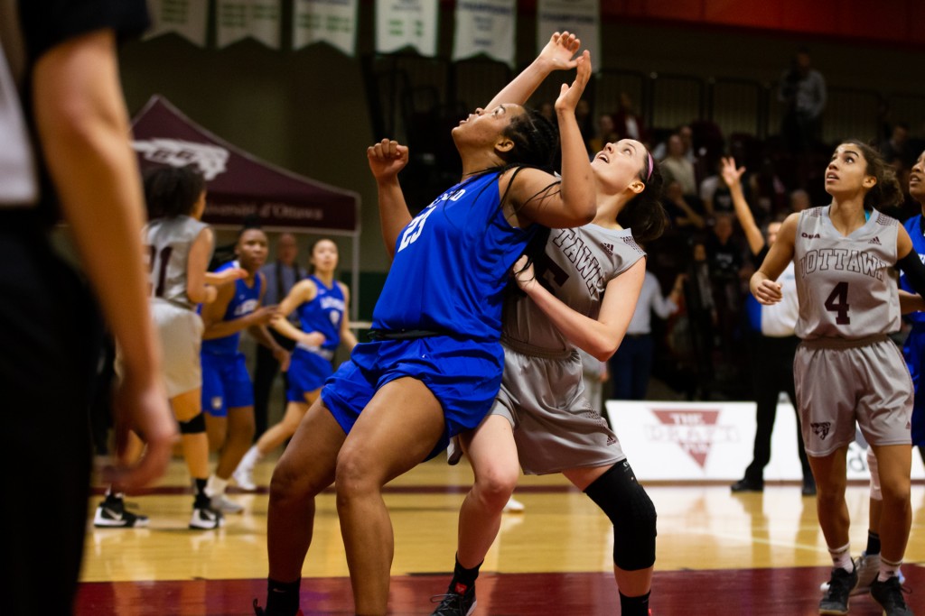 during their semi-final playoff game vs. Lakehead at uOttawa,Ottawa,ON, on Feb. 27, 2019. Photo: Greg Mason