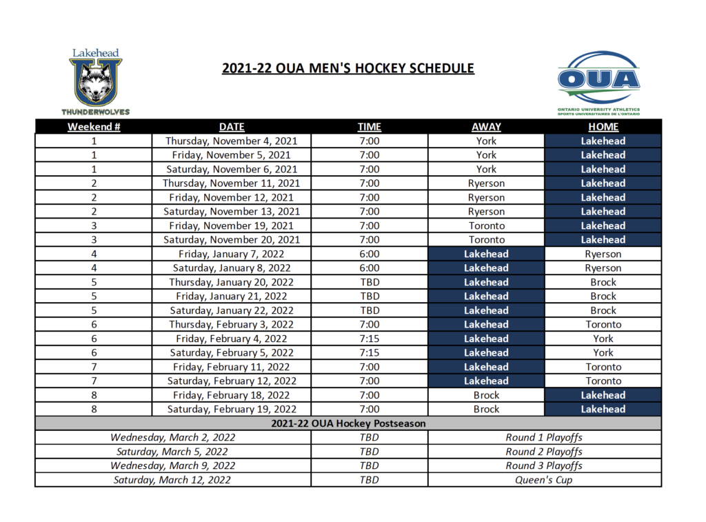 Men's Hockey Schedule