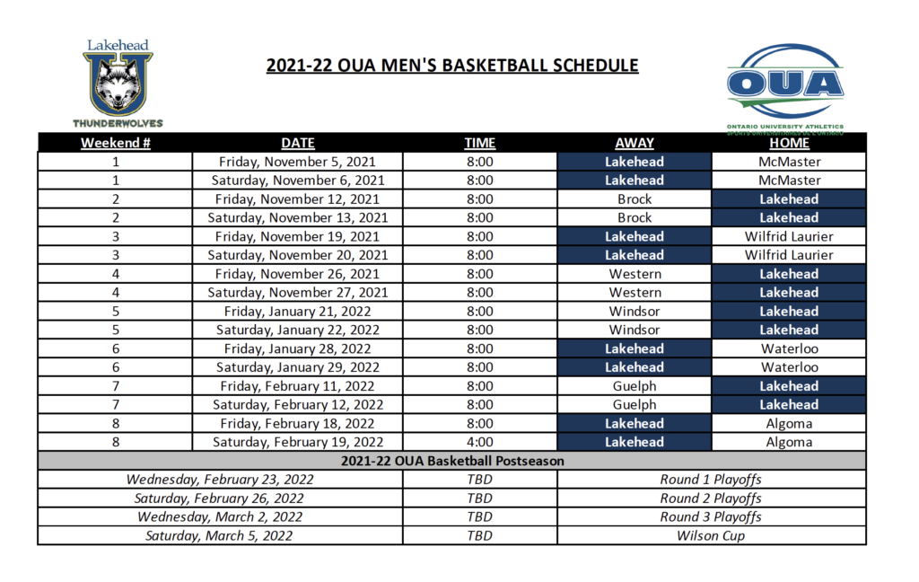 Men's Basketball Schedule