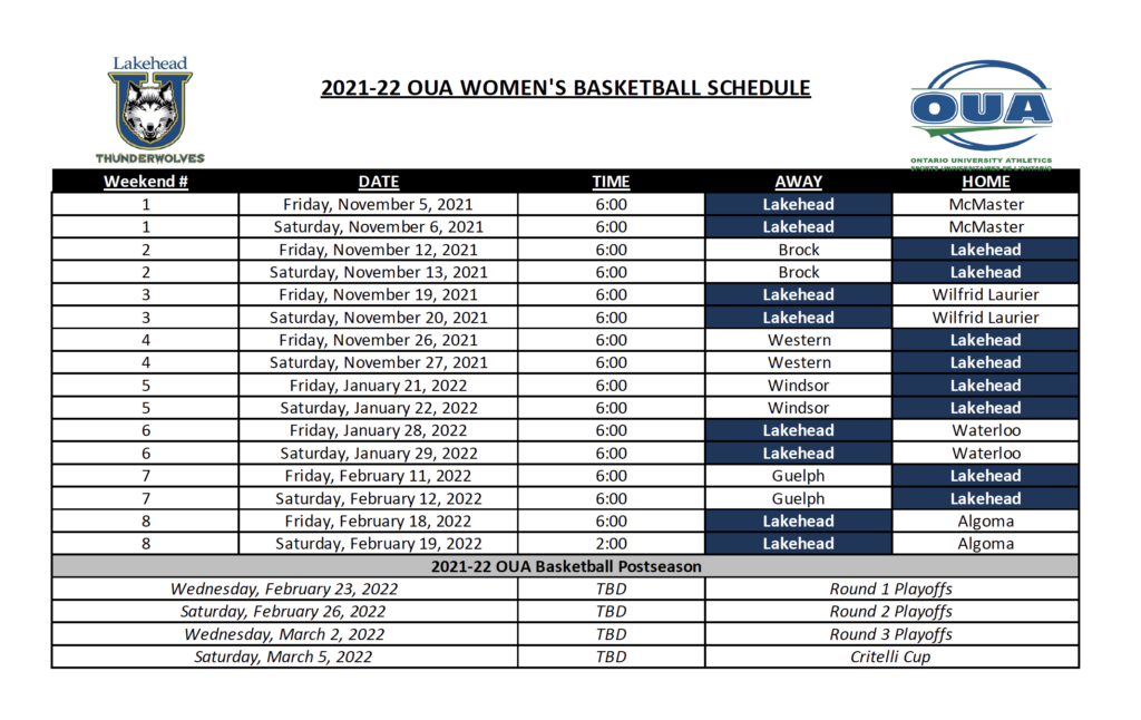 Women's Basketball Schedule