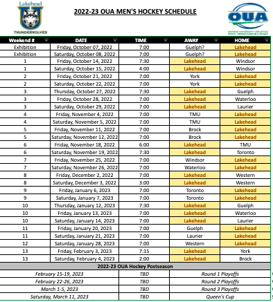 Men's Hockey Schedule 2022-2023 - Lakehead Athletics